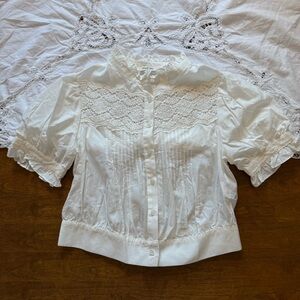 Simple Retro Cotton Puff Sleeve Blouse